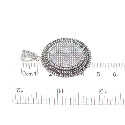 925 Sterling Silver Round-Cut C Z Sparkle Oval Disc Charm Pendant