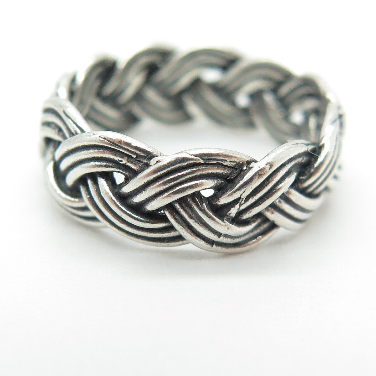 925 Sterling Silver Vintage Wicker Band Ring Size 6.75