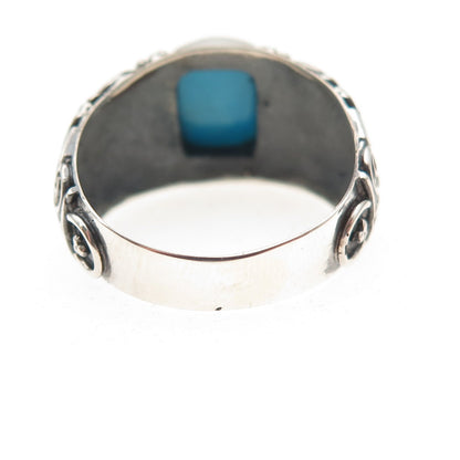 925 Sterling Silver Vintage Real Turquoise Spiral Oxidized Ring Size 6.75