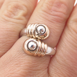 925 Sterling Silver 14K Gold Vintage Modernist Adjustable Ring Size 7.25