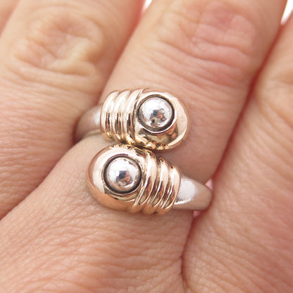 925 Sterling Silver 14K Gold Vintage Modernist Adjustable Ring Size 7.25