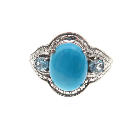 Chuck Clemency 925 Sterling Silver Real Turquoise & Blue Topaz Ring Size 7.25