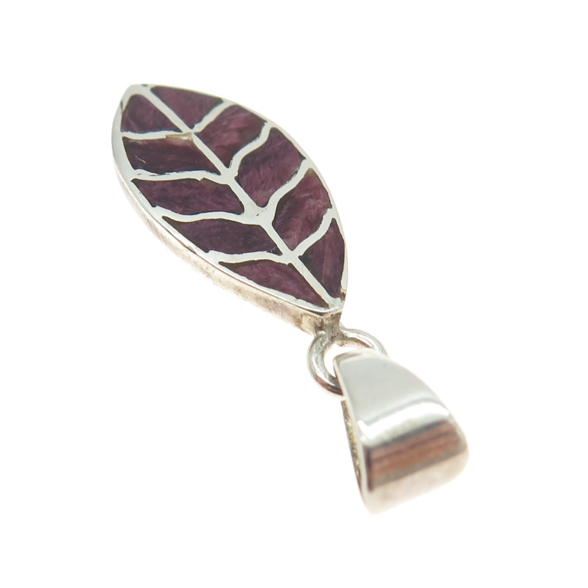 950 Silver Vintage Real Sugilite Gem Inlay Leaf Pendant