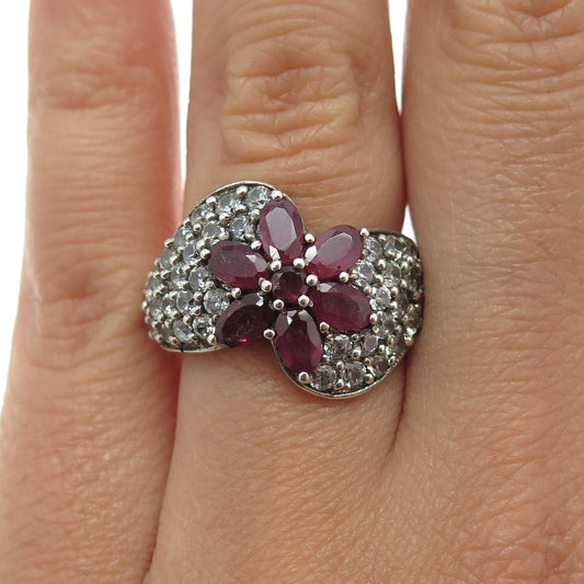 CHUCK CLEMENCY 925 Sterling Silver Real Ruby Gemstone & C Z Ring Size 6.25