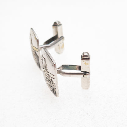 950 Silver 2-Tone Antique Japan Mount Fuji Landscape Cufflinks