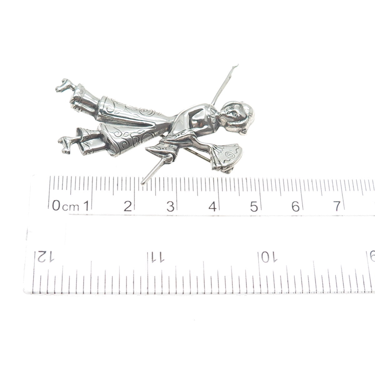 LANG 925 Sterling Silver Antique Art Deco Japanese Geisha Oxidized Pin Brooch