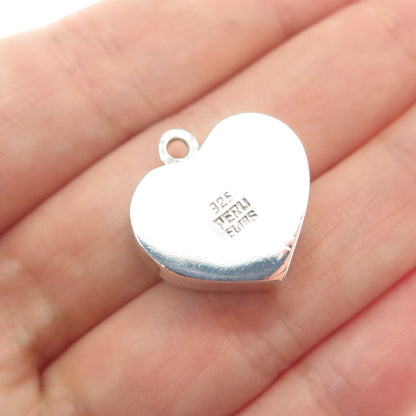 ELIAS 925 Sterling Silver Vintage Peru Real Kingman Turquoise Heart Mini Pendant