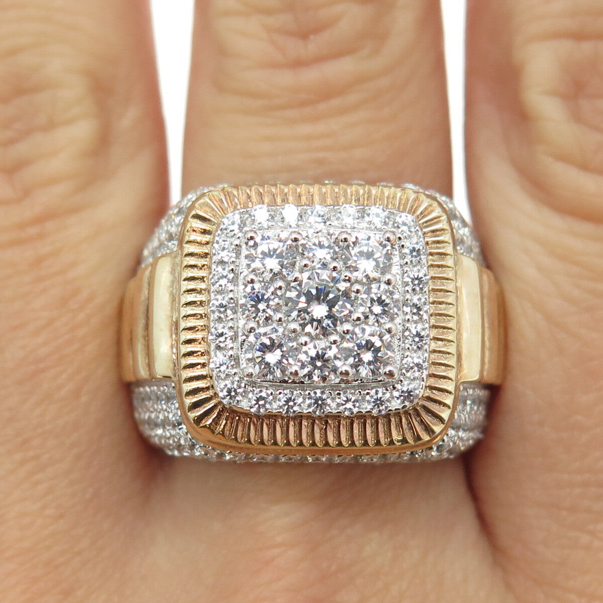 DADWANI 925 Sterling Silver 2-Tone Pave Swarovski Crystal Ring Size 11.25