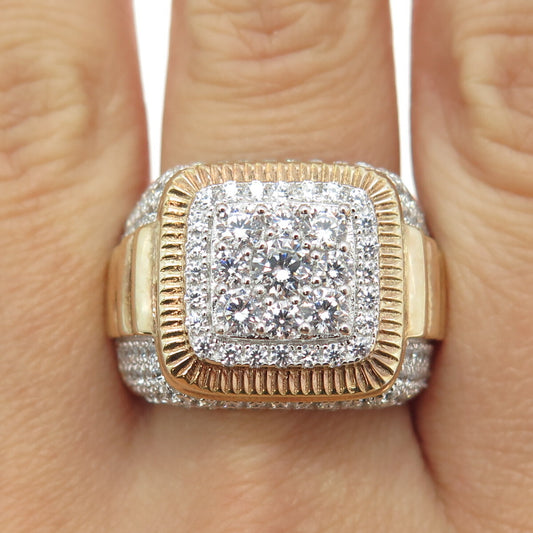 DADWANI 925 Sterling Silver 2-Tone Pave Swarovski Crystal Ring Size 11.25
