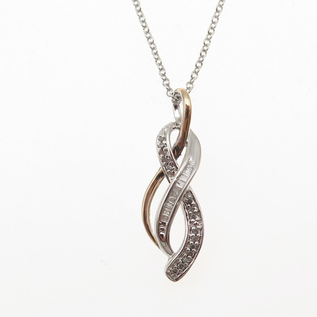 Sun 925 Sterling Silver 14K Gold Real Diamond Infinity Cable Chain Necklace 18"