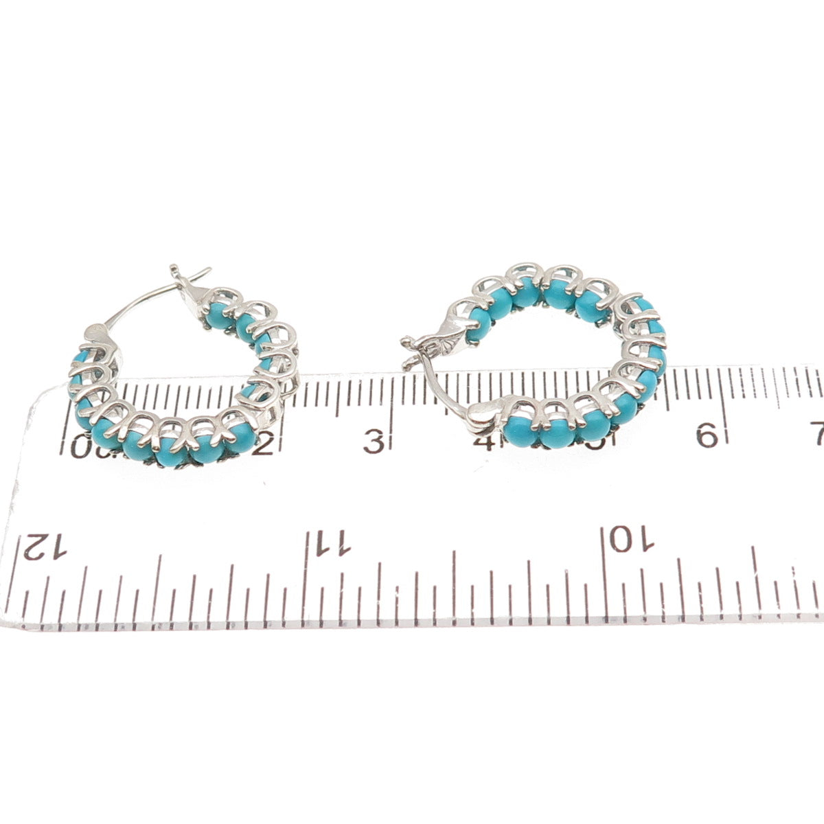 D'Joy 925 Sterling Silver Real Sleeping Beauty Turquoise In & Out Hoop Earrings