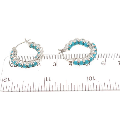 D'Joy 925 Sterling Silver Real Sleeping Beauty Turquoise In & Out Hoop Earrings