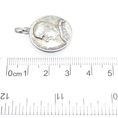 800 Silver Vintage Italy St. Christopher & Pope Paulus VI Medal Charm Pendant