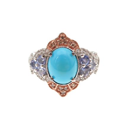 Chuck Clemency 925 Sterling 2-Tone Diamond Turquoise Tanzanite Topaz Ring Size 8