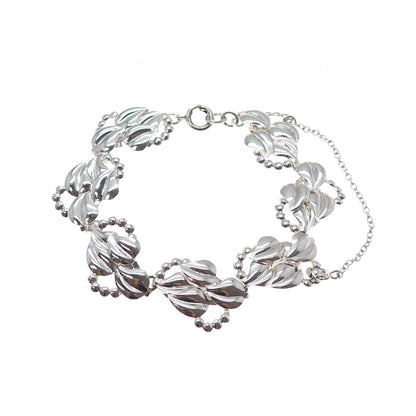 925 Sterling Silver Vintage Modernist Floral Leaf Link Bracelet 7.25"