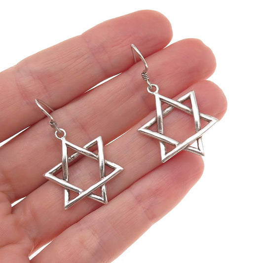 925 Sterling Silver Vintage Star of David Oxidized Dangle Earrings