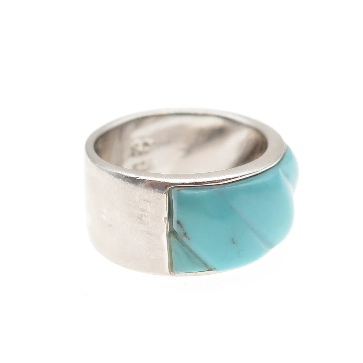 JS JOSEPH SCHMID 925 Sterling Silver Vintage Real Turquoise Band Ring Size 5.25