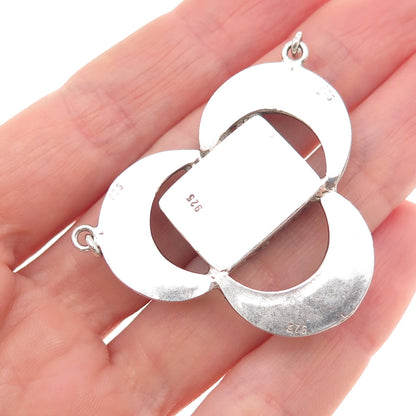 925 Sterling Silver Vintage Real Carnelian Modernist Floral Centerpiece Pendant
