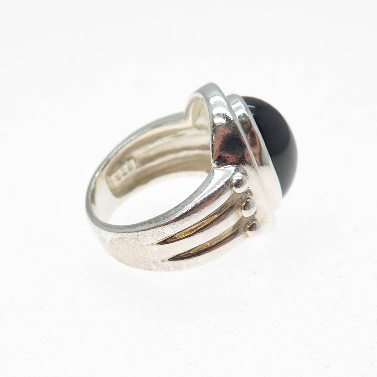 CLYDE DUNEIER CID Sterling Silver Vintage Real Cabochon Black Onyx Ring Size 5