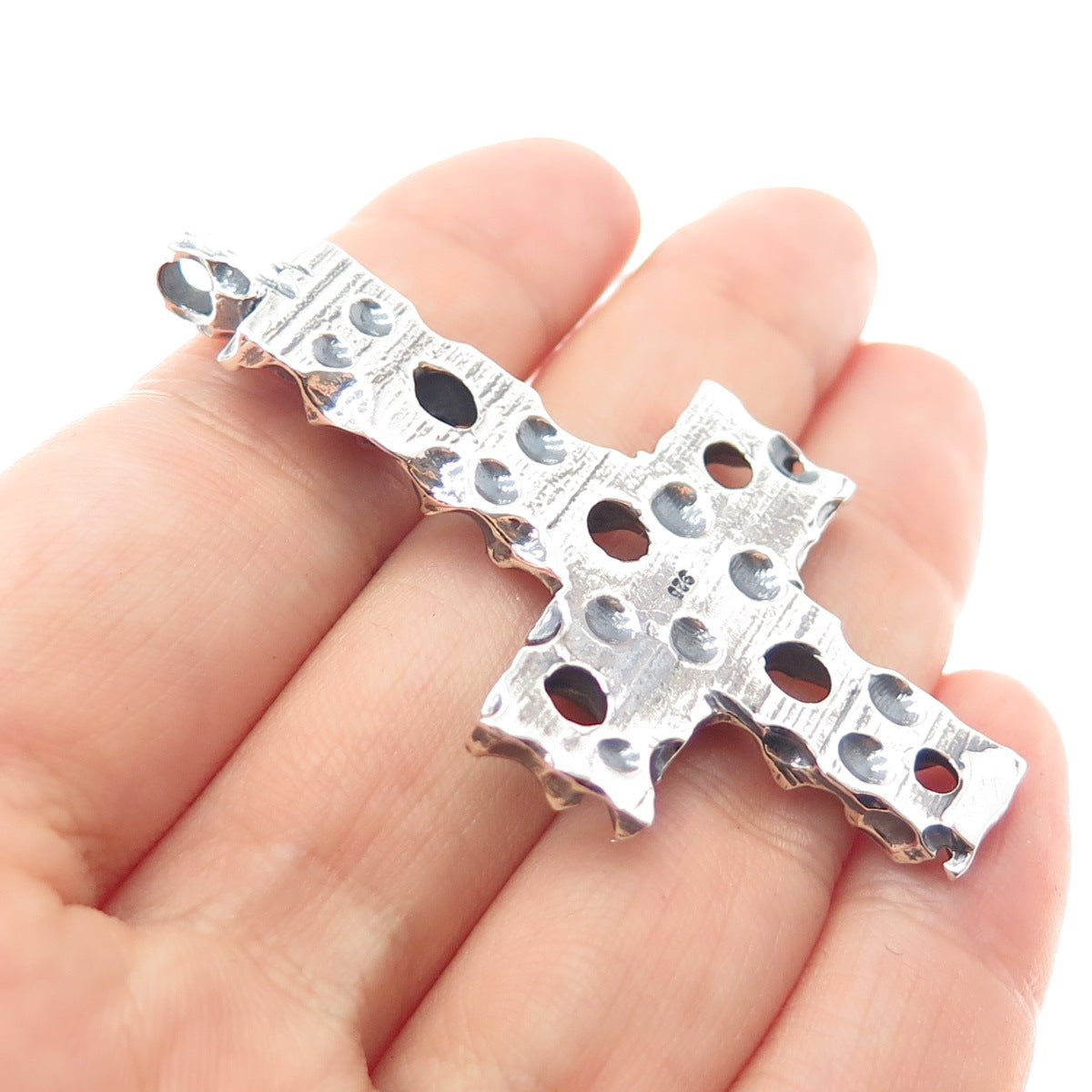 925 Sterling Silver Vintage Modernist Cross Oxidized Charm Pendant