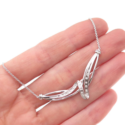925 Sterling Silver C Z Twisted Pendant Cable Chain Necklace 16"