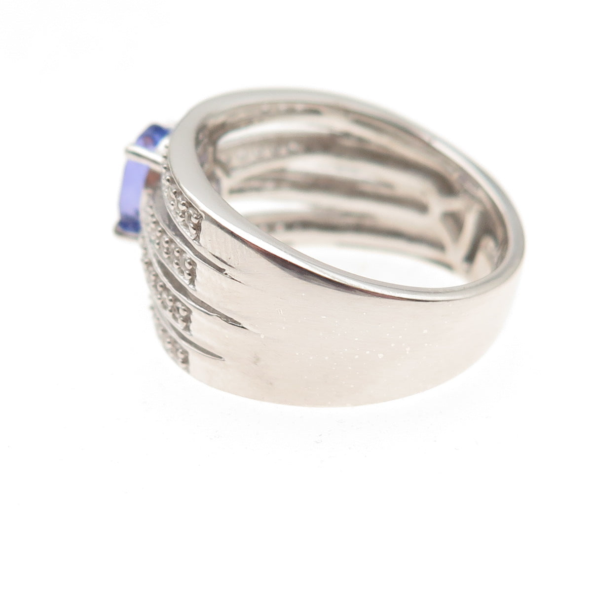 Chuck Clemency 925 Sterling Silver Real Tanzanite & White Topaz Ring Size 8.25