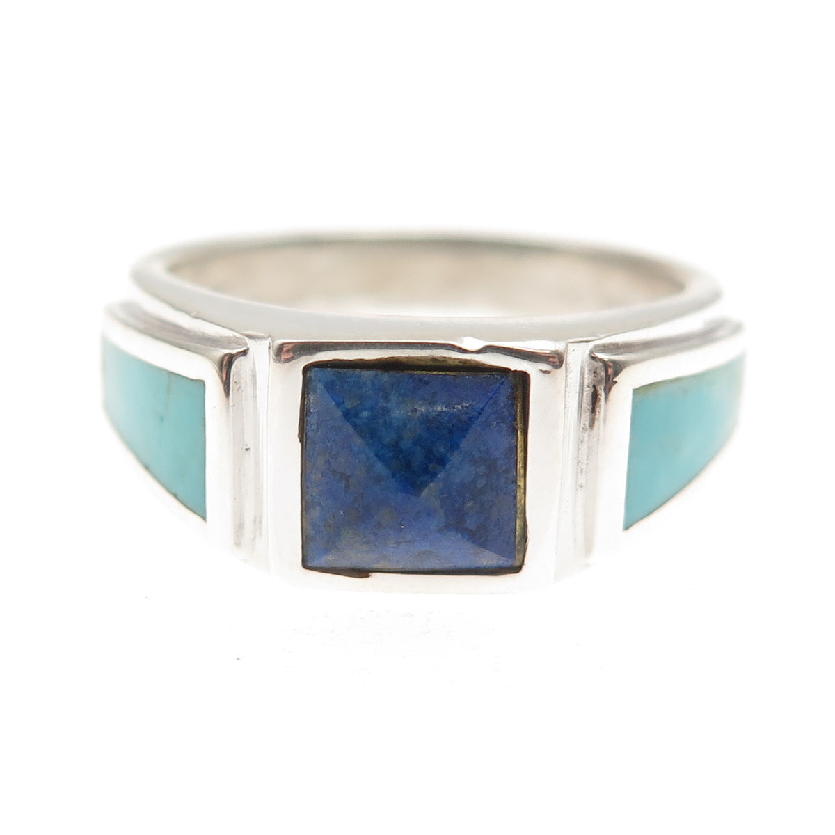 925 Sterling Silver Vintage Real Lapis & Turquoise Ring Size 8