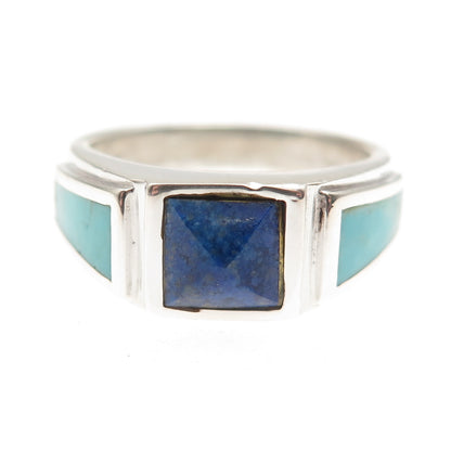 925 Sterling Silver Vintage Real Lapis & Turquoise Ring Size 8