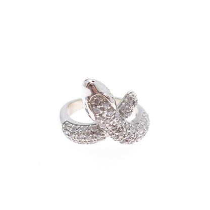 925 Sterling Silver Round-Cut Black & White C Z Snake Ring Size 6
