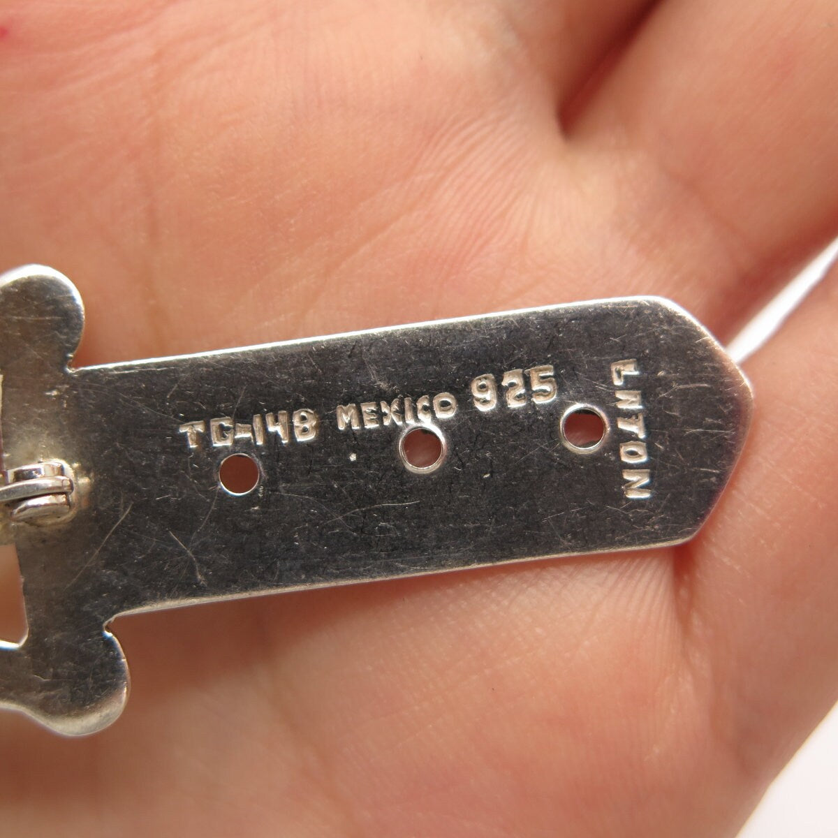 925 Sterling Silver 2-Tone Vintage Mexico Laton Belt Buckle Pin Brooch
