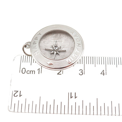 Mark Mercy 925 Sterling Silver Vintage Rhinestone Happy Birthday Charm Pendant