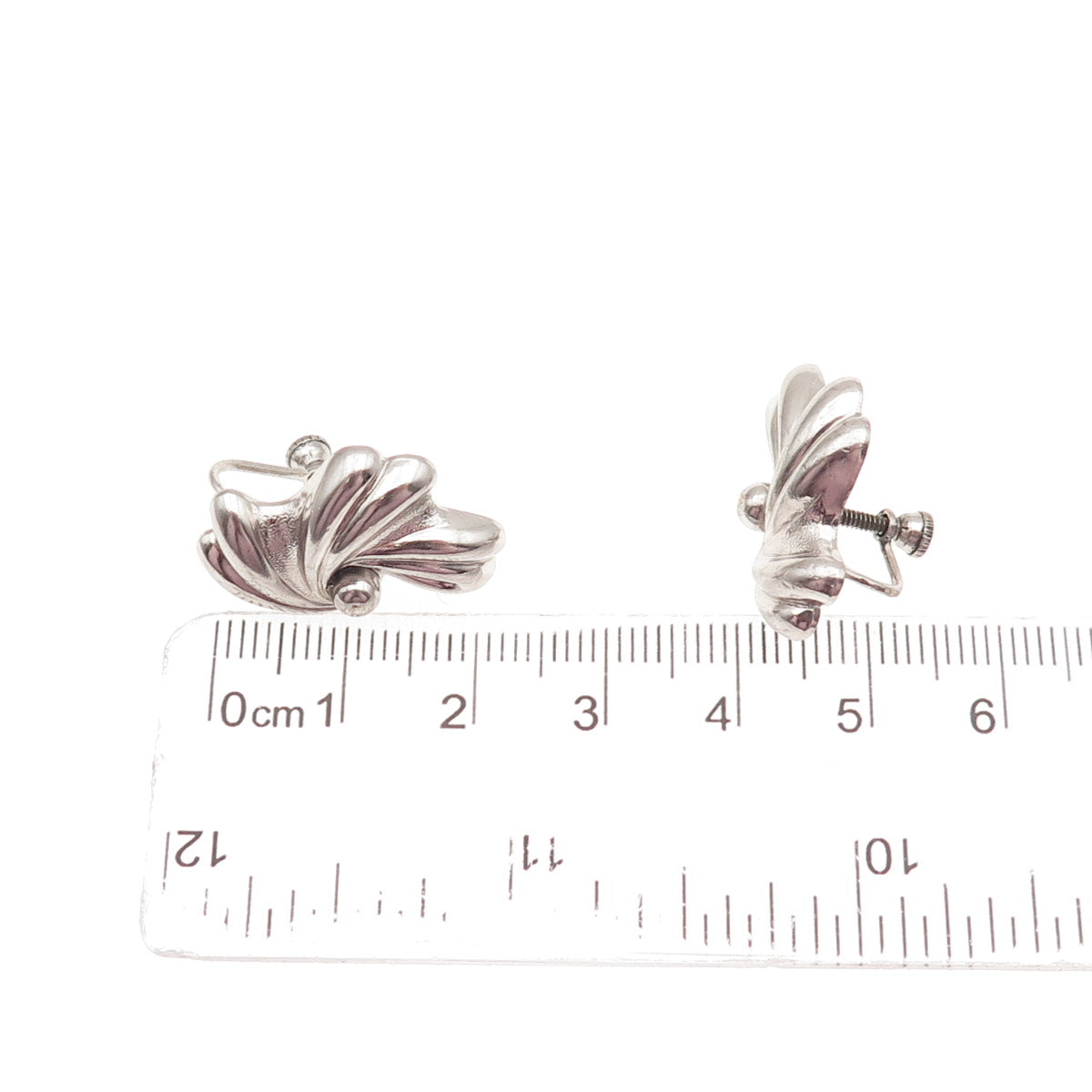 925 Sterling Silver Antique Art Deco Floral Oxidized Screw Back Earrings