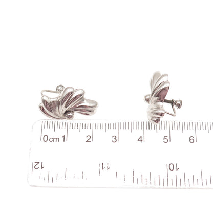 925 Sterling Silver Antique Art Deco Floral Oxidized Screw Back Earrings
