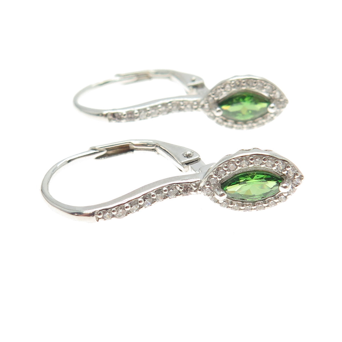925 Sterling Silver Marquise-Cut Green & Round White C Z Eye Drop Earrings