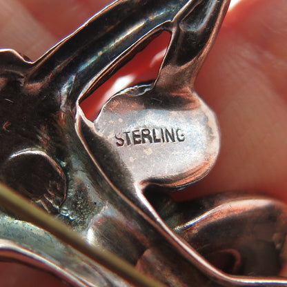 M SLATER Sterling Antique Shell Opalite Harlequin Brooch (missing 9 rhinestones)