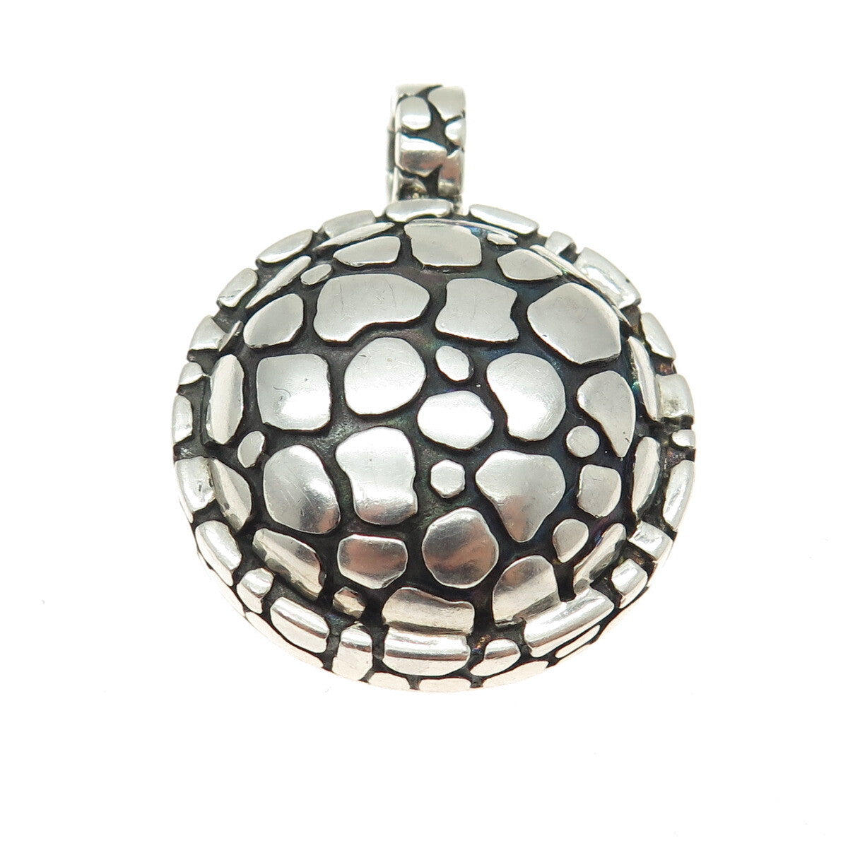 925 Sterling Silver Vintage Pebble Round Pendant