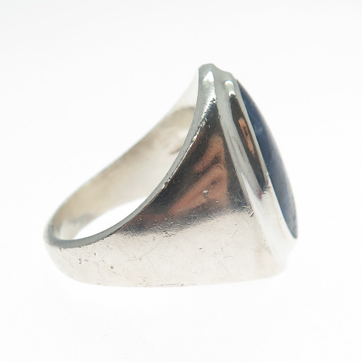 925 Sterling Silver Vintage Mexico Real Sodalite Modernist Ring Size 11.25