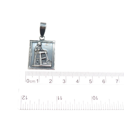 CREED 925 Sterling Silver Vintage Teacher Oxidized Charm Pendant