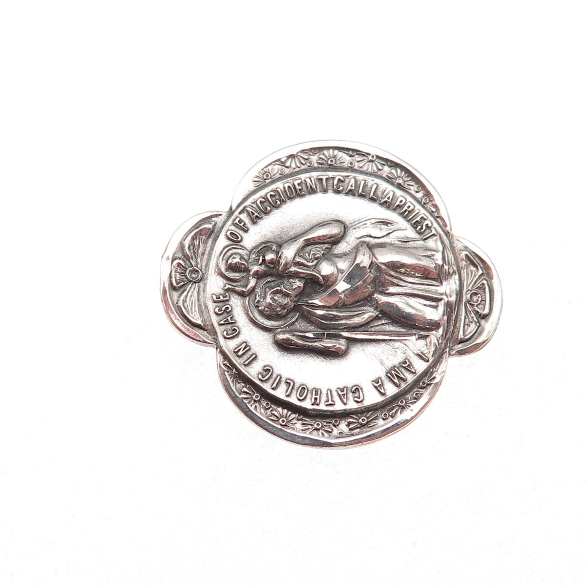 Creed 925 Sterling Silver Antique Art Deco St. Christopher Oxidized Lapel Pin