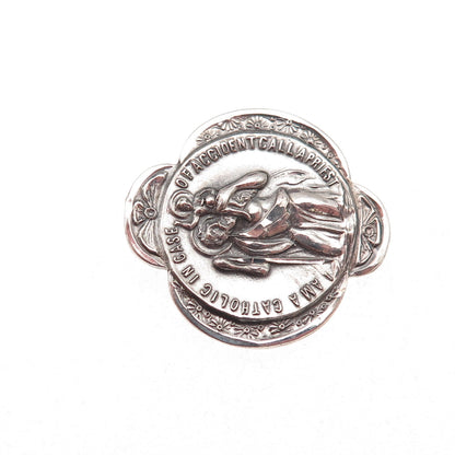 Creed 925 Sterling Silver Antique Art Deco St. Christopher Oxidized Lapel Pin