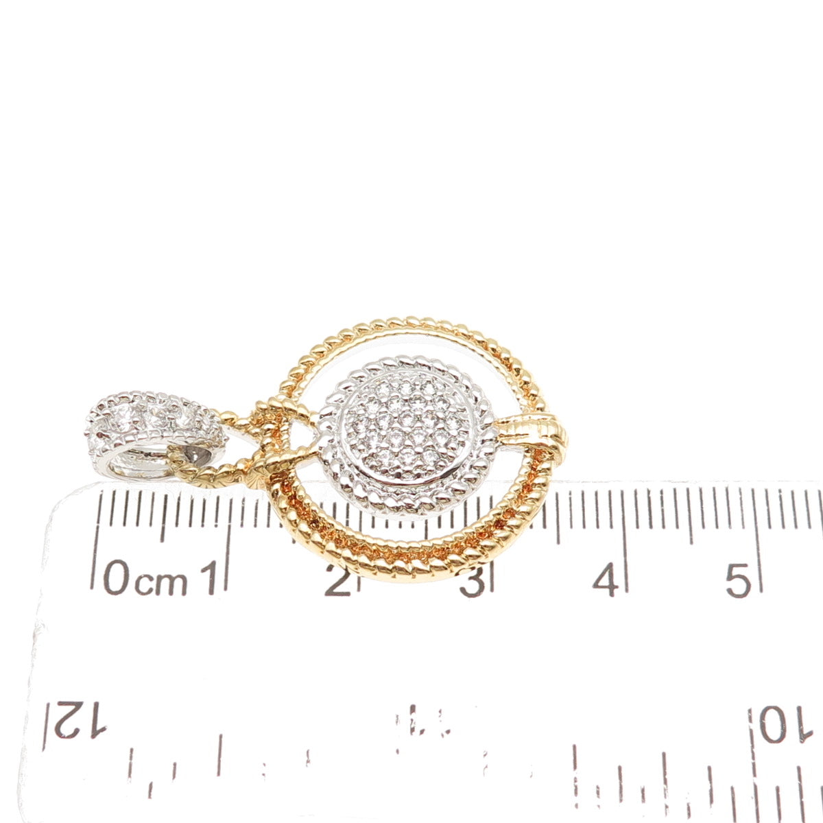 925 Sterling Silver 2-Tone Round-Cut C Z Charm Pendant