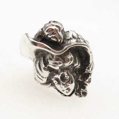 925 Sterling Silver Vintage Mexico Lady Cameo Oxidized Ring Size 8