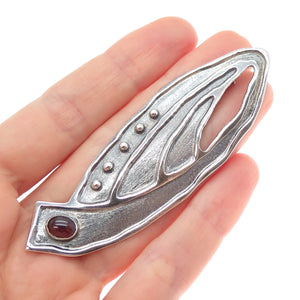 925 Sterling Silver Vintage Real Tourmaline Modernist Floral Oxidized Pin Brooch