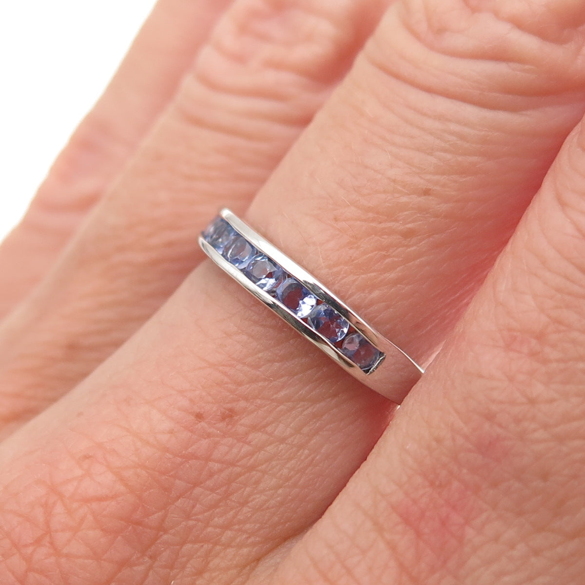 Chuck Clemency 925 Sterling Silver Real Round-Cut Tanzanite Band Ring Size 7