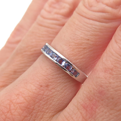 Chuck Clemency 925 Sterling Silver Real Round-Cut Tanzanite Band Ring Size 7