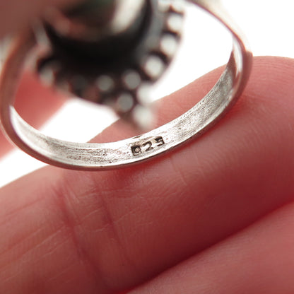 925 Sterling Silver Vintage Real Tyrone Turquoise Modernist Beaded Ring Size 7.5