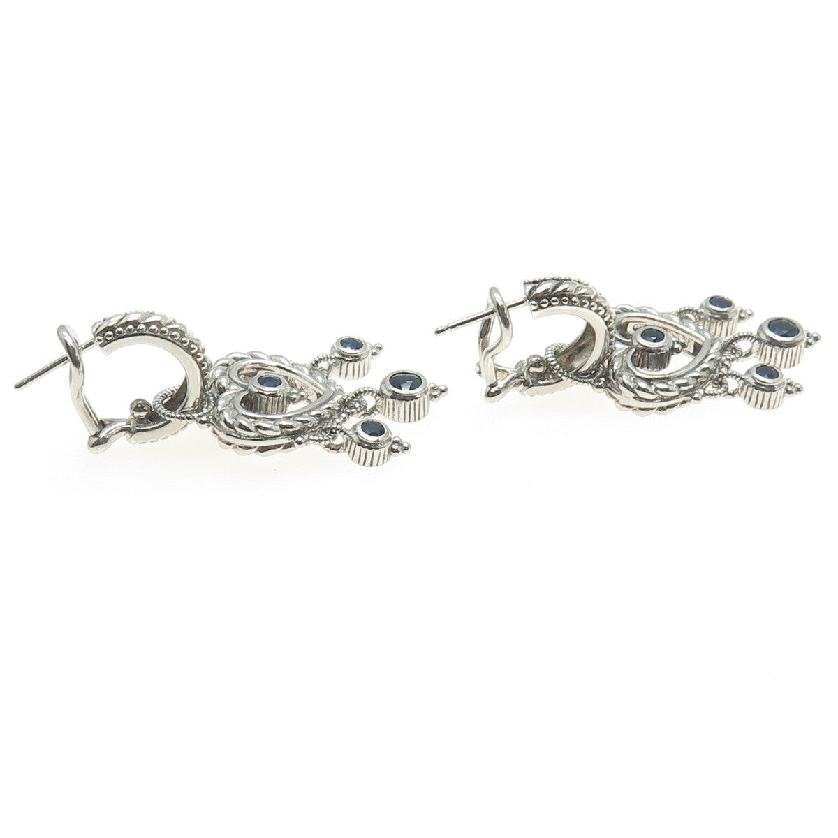 JUDITH RIPKA 925 Sterling Silver Real Sapphire Heart Charm Omega Back Earrings