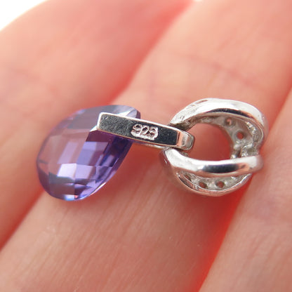 925 Sterling Silver Pear-Cut Purple & Round-Cut White C Z Mini Slide Pendant