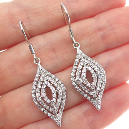 925 Sterling Silver Round-Cut C Z Dangle Earrings