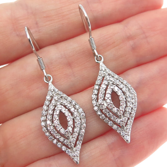 925 Sterling Silver Round-Cut C Z Dangle Earrings